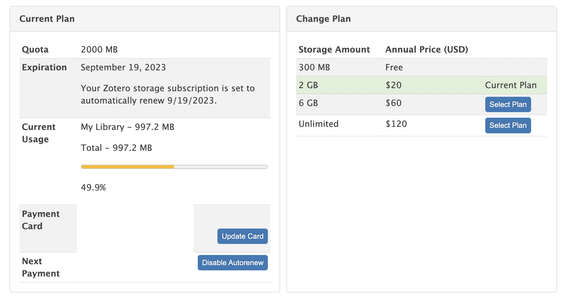 Zotero subscription